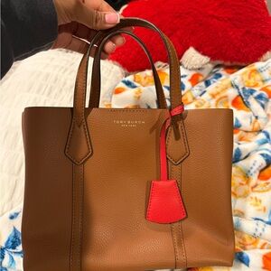 Tory Burch Brown Tote with Red Accent